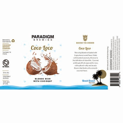 Paradigm Coco Loco Blonde by Paradigm Brewing, beer label