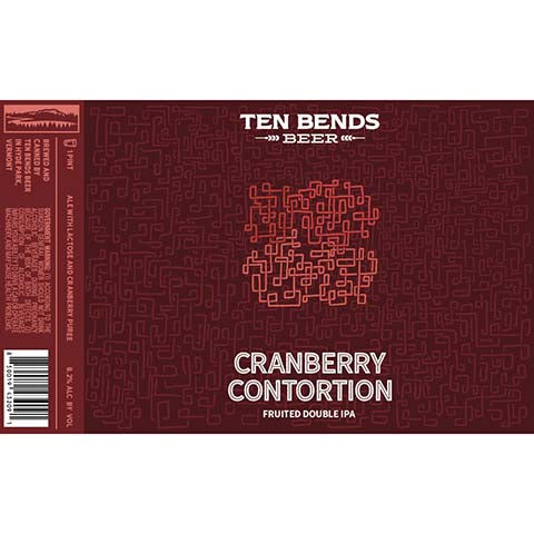 Ten Bends Cranberry Contortion Fruited DIPA by Ten Bends Beer, beer label