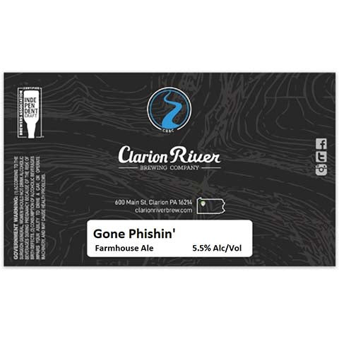 Clarion River Gone Phishin' Farmhouse Ale by Clarion River Brewing Company, beer label