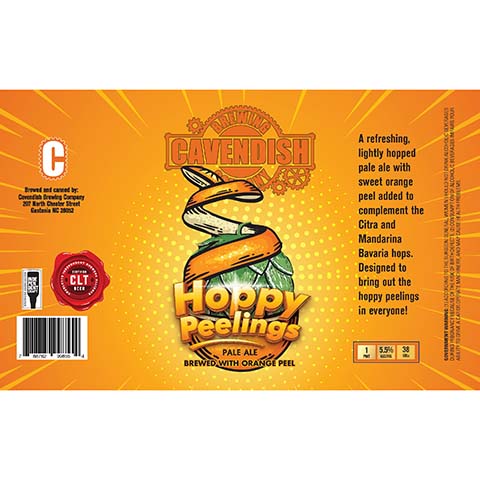 Cavendish Hoppy Peelings Pale Ale by Cavendish Brewing Company, beer label