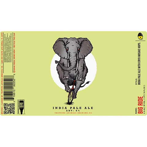 Tripping Animals Big Ride IPA by Tripping Animals Brewing Co., beer label