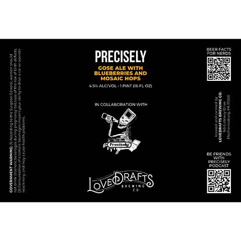 Lovedrafts Precisely Gose Ale by Lovedrafts Brewing Co., beer label