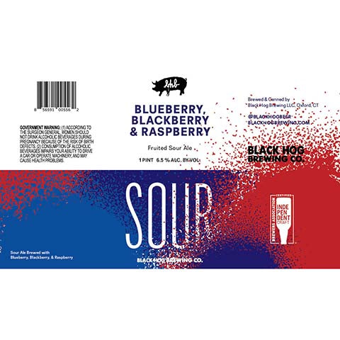 Black Hog Sour Blueberry Blackberry & Raspberry Sour Ale by Black Hog Brewing Co, beer label