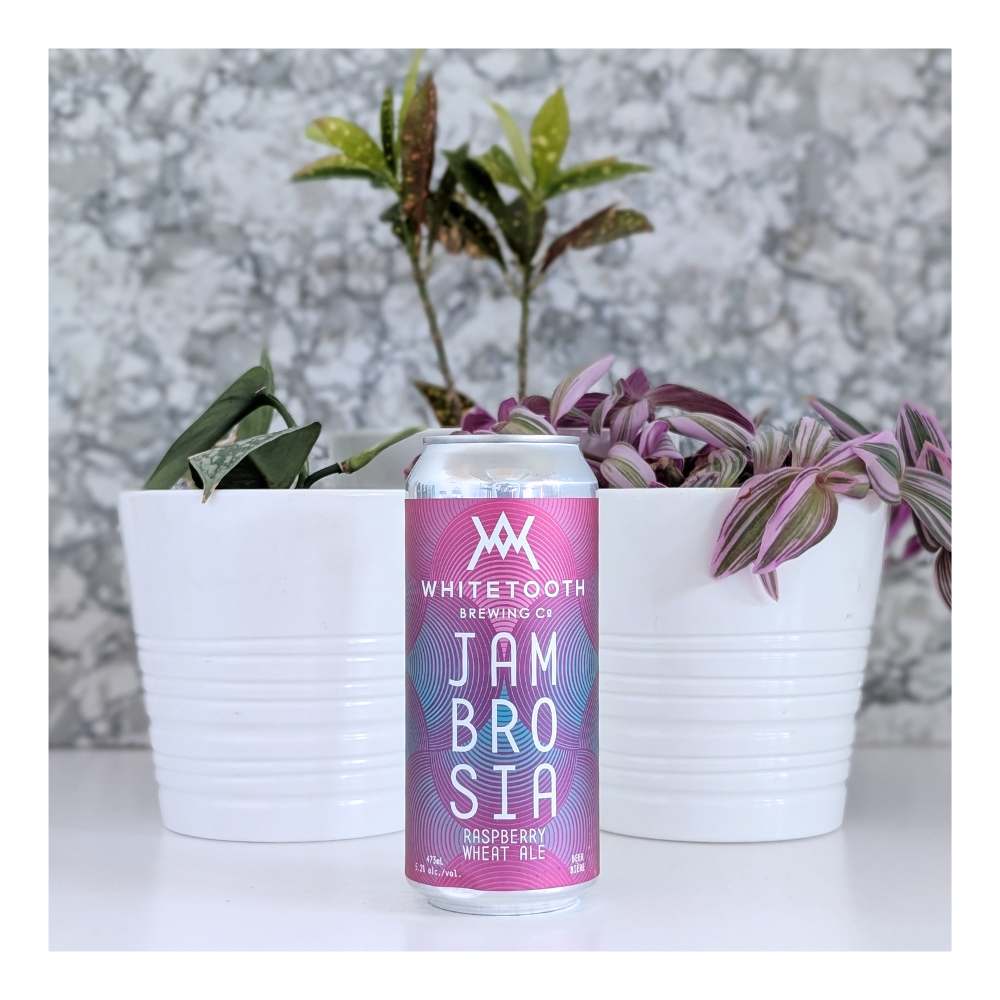 Jambrosia Raspberry Wheat Ale by Whitetooth Brewing Co., beer label