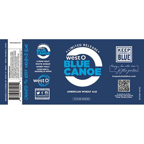 West O Beer Blue Canoe Wheat Ale by West O Beer LLC, beer label