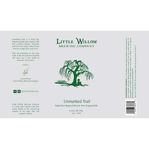 Little Willow Unmarked Trail Double New England IPA by Little Willow Brewing Company, beer label