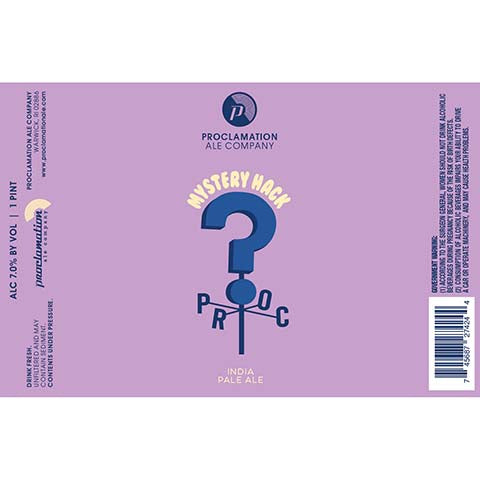 Proclamation Mystery Hack IPA by Proclamation Ale Company, beer label