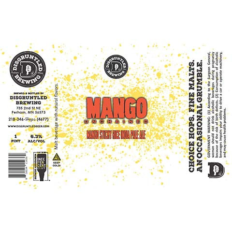 Disgruntled Mango Unchained IPA by Disgruntled Brewing, beer label