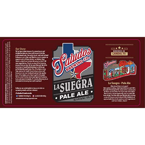 Saludos La Suegra Pale Ale by Saludos Brewing Co., beer label