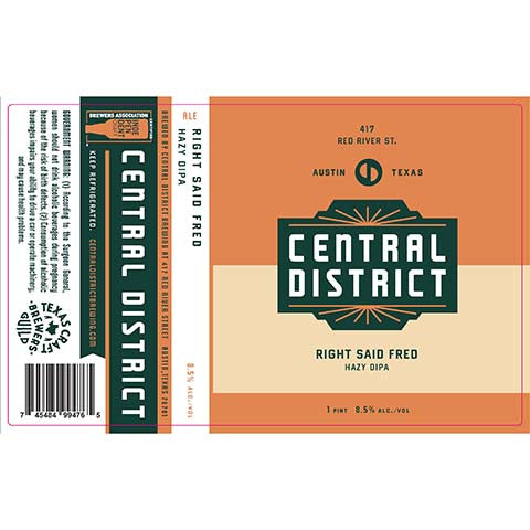 Central District Right Said Fred Hazy DIPA by Central District Brewing, beer label