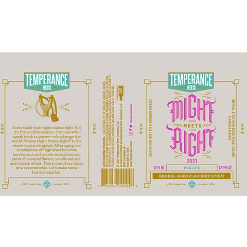 Temperance Praline Might Meets Right Stout by Temperance Beer Company, LLC, beer label