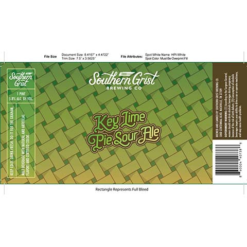 Southern Grist Key Lime Pie Sour Ale by Southern Grist Brewing Company, beer label