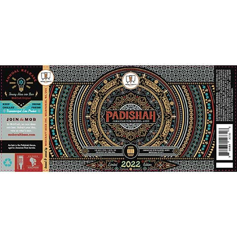 Mobcraft Padishah Jamaican Rum Barrel Aged Imperial Stout 2022 by MobCraft Beer, beer label