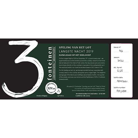3 Fonteinen Svhl Langste Nacht Karwijzaad 2019 by 3 Fonteinen, beer label