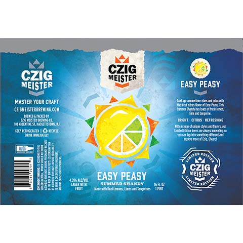 Czig Meister Easy Peasy Summer Shandy by Czig Meister Brewing Co., beer label