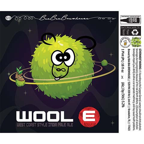 Baa Baa Wool-E West Coast IPA (Galaxy, Citra, Nelson) by Baa Baa Brewhouse, beer label