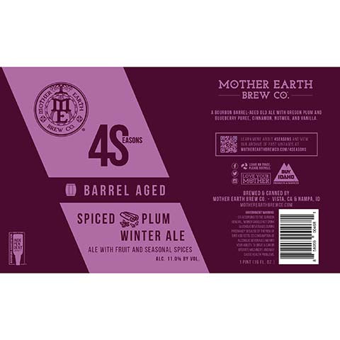 Mother Earth 4 Seasons Barrel Aged Spiced Plum Winter Ale by Mother Earth Brewing, beer label