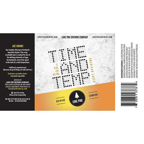 Lone Pine Time and Temp Lager by Lone Pine Brewing Company, beer label