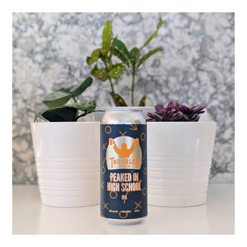 Peaked In High School West Coast IPA by Troubled Monk Brewery, beer label