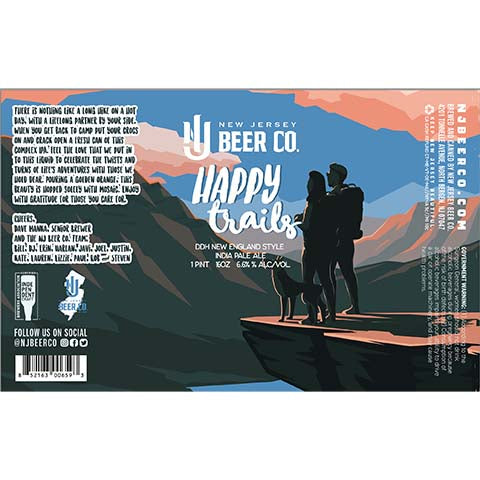 New Jersey Happy Trails DDH New Egland Style IPA by New Jersey Beer Co, beer label