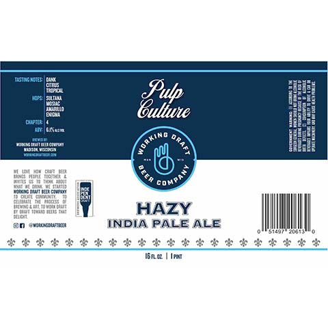 Pulp Culture Hazy IPA by Working Draft Beer Company, beer label
