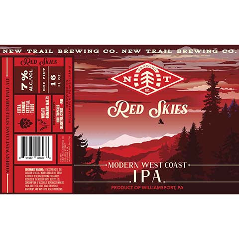 New Trail Red Skies Modern West Coast IPA by New Trail Brewing Company, beer label
