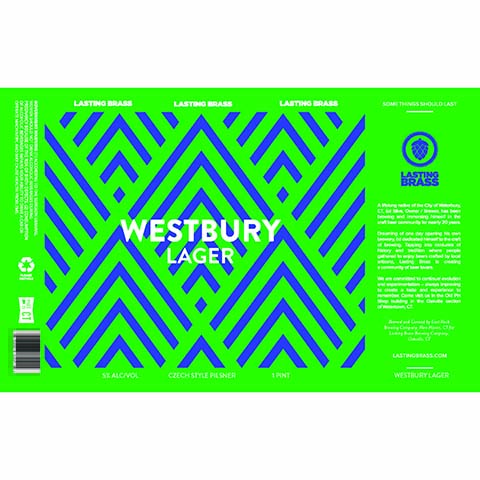 Lasting Brass Westbury Lager by Lasting Brass Craft Brewing, beer label