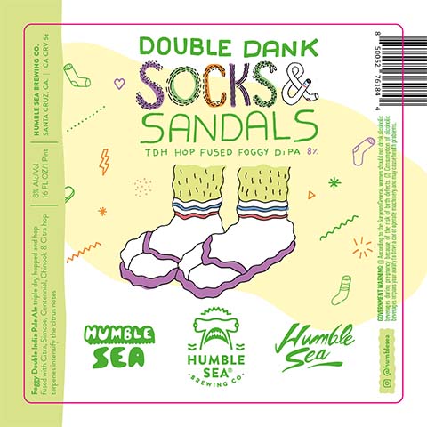 Humble Sea Double Dank Socks & Sandals Foggy DIPA by Humble Sea Brewing Co, beer label