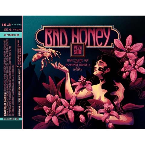 Veza Sur Bad Honey Barleywine Ale by Veza Sur Brewing Co, beer label