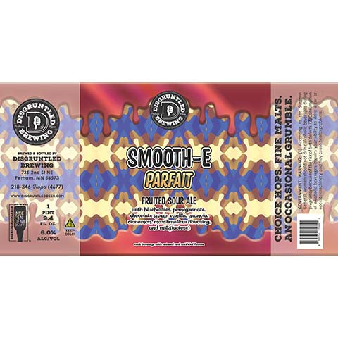 Disgruntled Smooth-e (Blueberries, Pomegranate, Chocolate, Vanilla, Cinnamon) Sour Ale by Disgruntled Brewing, beer label