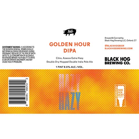 Black Hog Hazy Hazy Golden Hour DIPA by Black Hog Brewing Co, beer label