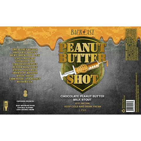 Back East Peanut Butter Shot Milk Stout by Back East Brewing, beer label