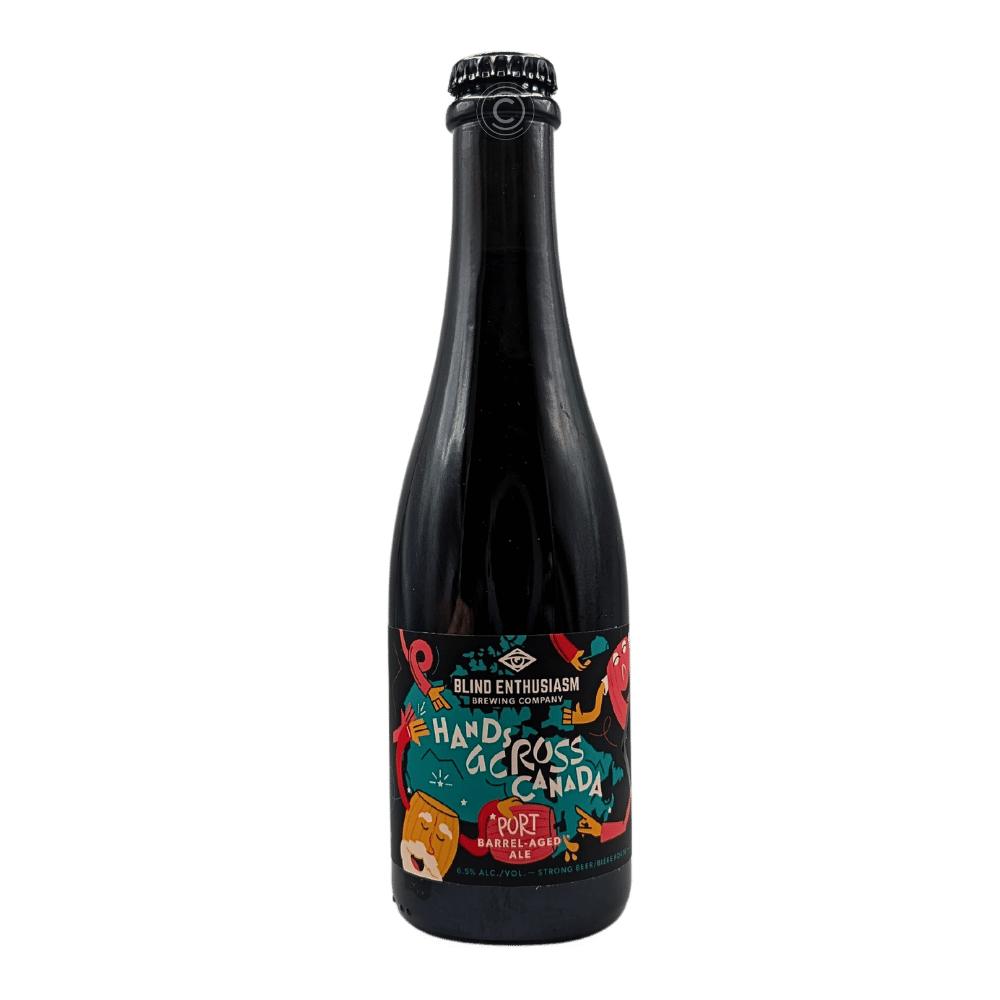 Hands Across Canada Port Barrel-Aged Amber Ale by Blind Enthusiasm Brewing Company, beer label