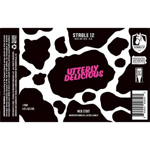 Stable 12 Utterly Delicious Milk Stout by Stable 12 Brewing Company, beer label