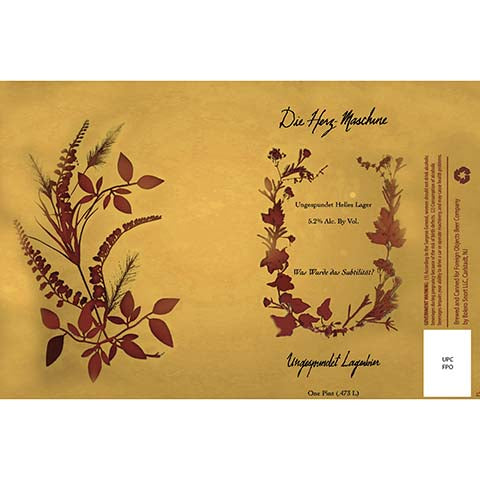 Foreign Objects Die Herz-Maschine Ungespundet Helles Lager by Foreign Objects Beer Company, beer label