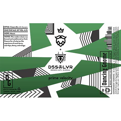 Dancing Gnome Prime Velocity Cream Ale by Dancing Gnome Beer, beer label