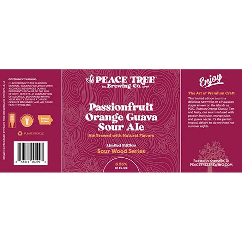 Peace Tree Passionfruit Orange Guava Sour Ale by Peace Tree Brewing Company, beer label
