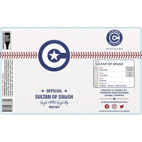 Chapman Crafted Sultan Of Smash Pale Ale by Chapman Crafted Beer, beer label