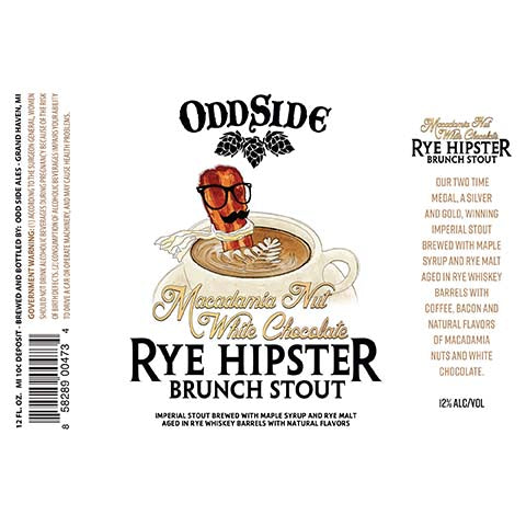Odd Side Ales Macadamia Nut White Chocolate Rye Hipster Brunch Stout by Odd Side Ales, beer label