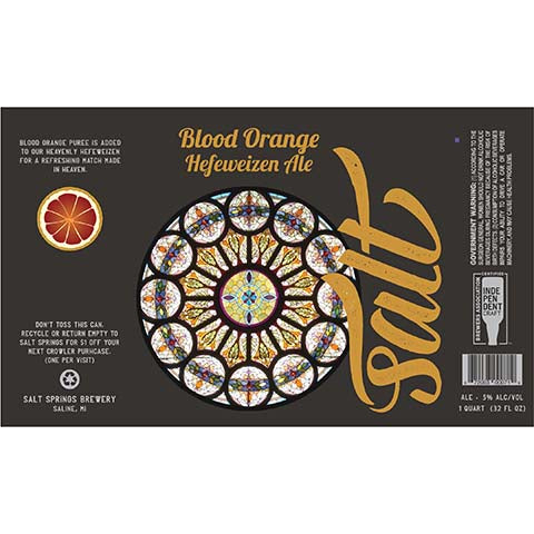 Salt Springs Blood Orange Hefeweizen Ale by Salt Springs Brewery, beer label