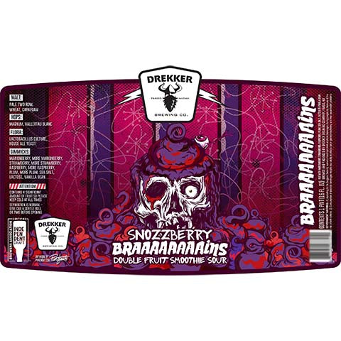 Drekker Snozzberry Braaaaaaaains Sour by Drekker Brewing Company, beer label