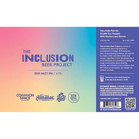 Almanac The Inclusion Beer Project DDH Hazy IPA by Almanac Beer Company, beer label