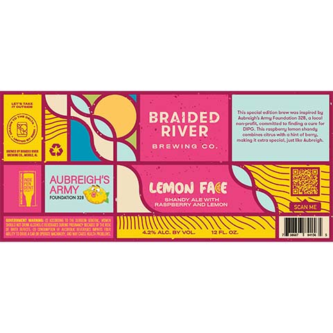 Braided River Lemon Face Shandy by Braided River Brewing Company, beer label