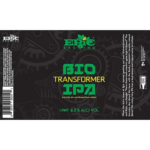 Epic Cross Bio Transformer IPA by Epic Brewing Company, beer label