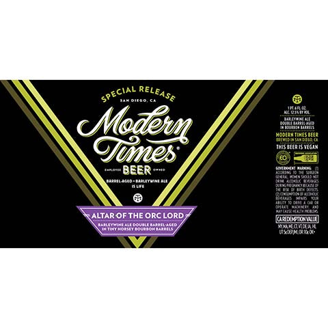 Modern Times Altar Of The Orc Lord Barleywine Ale Double Barrel-Aged by Modern Times Beer, beer label