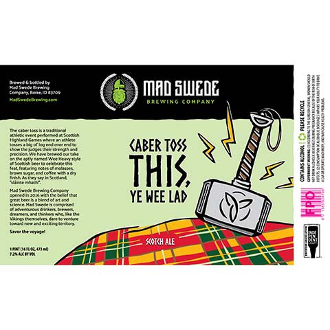 Mad Swede Caber Toss This Ye Wee Lad Scotch Ale by Mad Swede Brewing, beer label