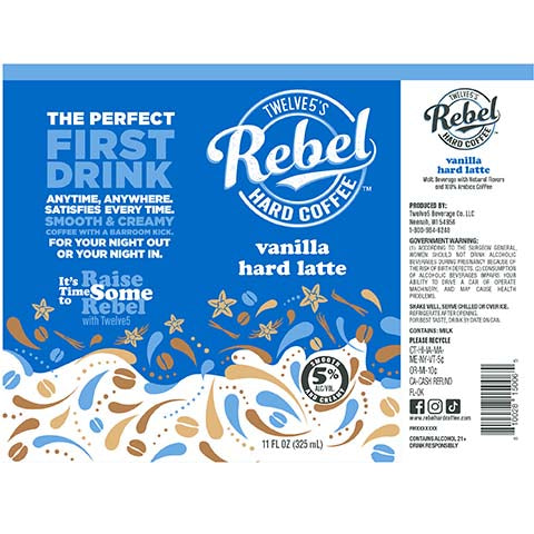 Twelve5's Rebel Vanilla Hard Latte by Twelve5 Brewing Co. LLC, beer label