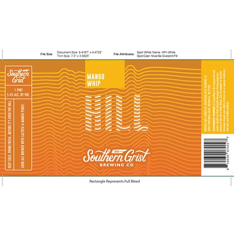 Southern Grist Mango Whip Sour Ale by Southern Grist Brewing Company, beer label