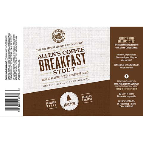 Lone Pine Allen's Coffee Breakfast Stout by Lone Pine Brewing Company, beer label