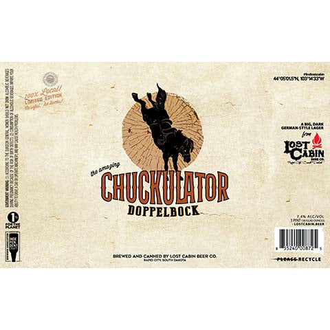 Lost Cabin Chuckulator Doppelbock Lager by Lost Cabin Beer Co., beer label